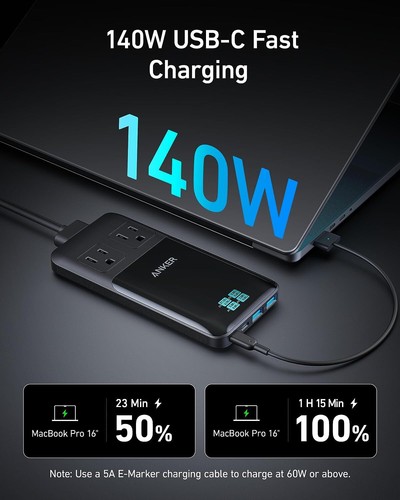 Anker Prime 6-in-1 USB C Ladestation 140W Steckdosenleiste 5ft abnehmbares Kabel - Bild 3 von 6