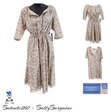 NEW Simply Vera Wang Dress Womens Large NWT Lightweight Snap Kahki Geometric