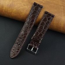 Brown Flat Crocodile Leather Watch Band Real Crocodile Watch Strap Silver Buckle