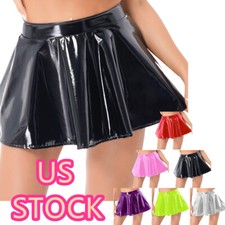 Mujeres Minifalda de Cuero Aspecto Húmedo Acampanada Plisada Sexy Látex Faldas Cortas