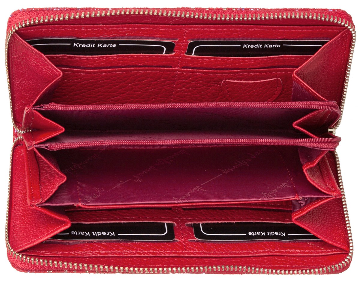 Damen Echt-Leder Geldbörse Schimmernd Reißverschluss Portemonnaie