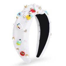 Headband for Women Pearl Rhinestone Wide Knotted Headband Crystal Beaded Jewe...