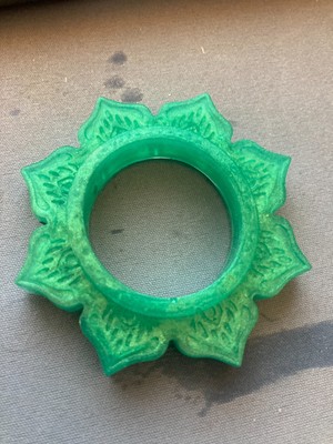 resin candle ring, green uv resin, flower petal, 3'' across, hold a 2'' candle