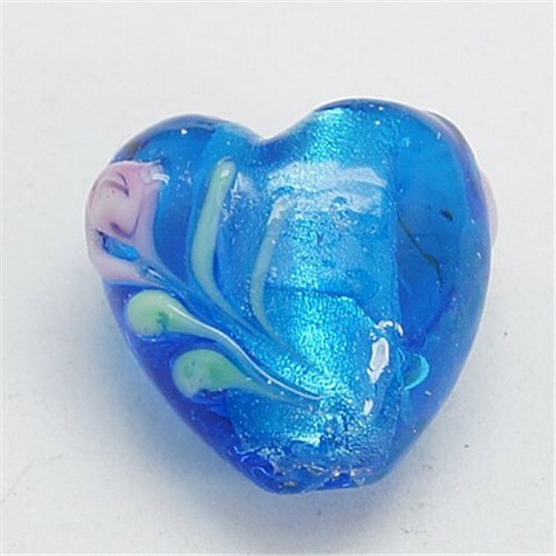 100pcs Silver Foil Lampwork Beads Heart with Flower Pattern Mixed Color - Picture 2 of 3