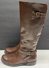 Baretraps Cassidy 1810821 Womens 7 Riding Boot Brown Faux Leather Knee High Boot