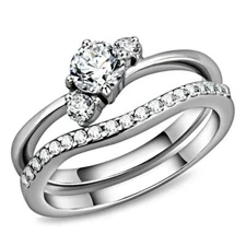 TK3507 - High polished (no plating) Stainless Steel Ring with AAA Grade CZ  in