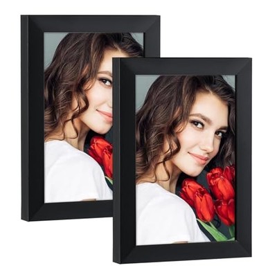  Picture Frame Set of 2, Wooden Picture Frames with HD Plexiglass 4x6 Black