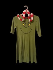 Girl  s Size L Grinch Dress With Scarf