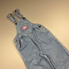 OshKosh B'gosh Denim Overalls Kids Size 6X Blue Vintage Bibs 80s Pink Logo USA