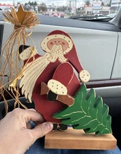 Vintage Handmade Folk Art Primitive 11” Santa Figurine Christmas Tree Star Decor