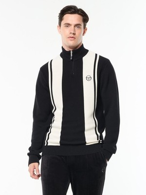 Sergio Tacchini Young Line Zip Up Knit Jumper Polo Track Top Vintage Retro Black