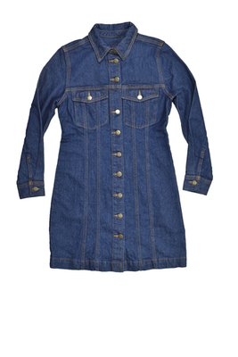 white christmas dresses Dark Wash Denim Zip Up Short Sleeve Mini Dress main image 0