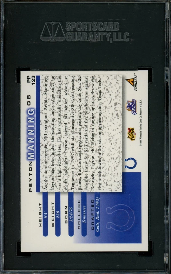 1998 Score Peyton Manning Showcase Artist's Proof Rookie RC SGC 9.5 - Image 2 of 2
