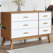Chest of Drawers White & Brown Pine 111x42x73.5cm 6-Drawer Scandinavian Storage