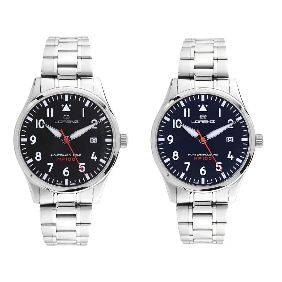 Lorenz Montenapoleone Pilot Orologio da uomo al quarco Swiss Made in acciaio