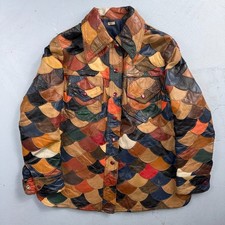 Vintage 1970s Patchwork Hippie Fish Scale Leather Jacket Unisex 70s Coat Hipster