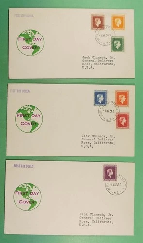 DR WHO 1954 NEW ZEALAND 3 FDC QEII OFFICIAL COMBO R26519