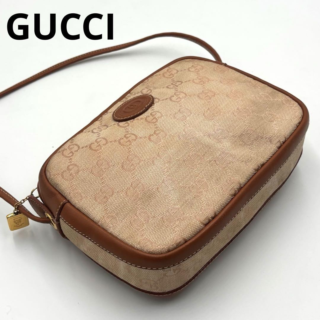 Vintage Gucci GG Brown Leather Shoulder Bag From Japan