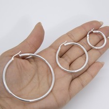 3mm Plain Polished Round Hoop Earrings 925 Sterling Silver All Sizes