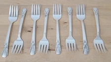 Vintage 40s WM Rogers Mfg Silverplated Avalon/Cabin 8- Salad Forks 6” 