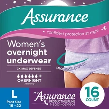 Assurance Women's Overnight Incontinence & Postpartum Underwear, L