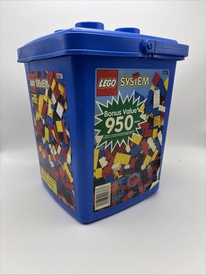 Vintage 1987 Blue Lego Brick Bucket Storage Bin Container With Lid