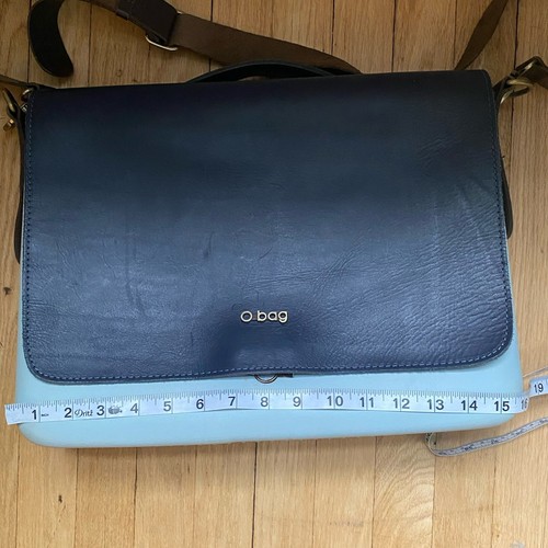 O Bag Umhängetasche Leder Klappe blau braun Teiler innen 15x12x4 Made in Italy - Bild 10 von 15