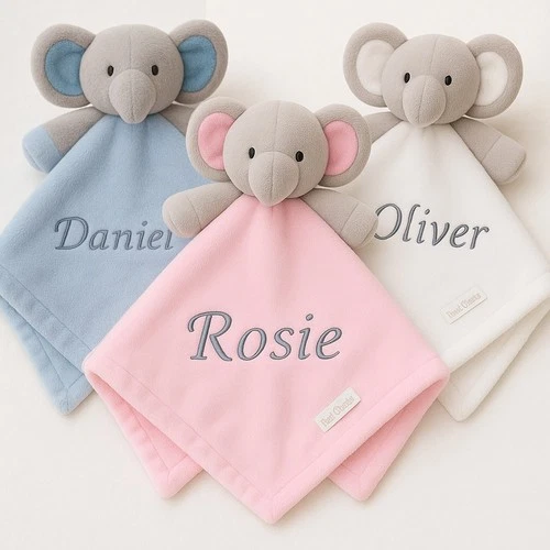 Personalised Baby Elephant Comforter Baby Girl Boy Blanket Blankie Shower Gift