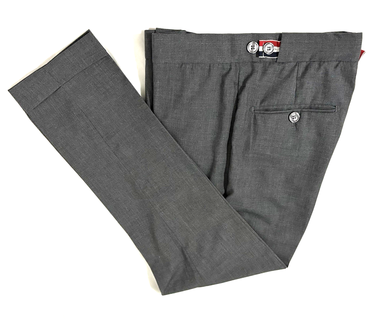 THOM BROWNE PANTS BUTTONED WAISTBAND, CUFFED, GRAY MADE IN JAPAN 1