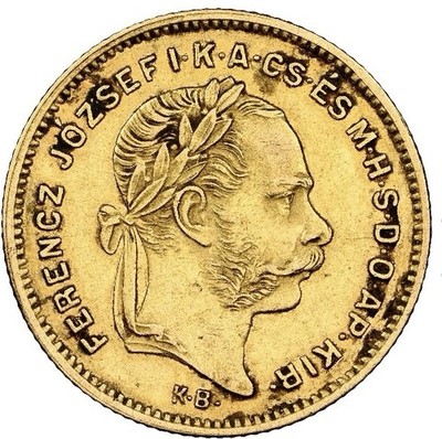 GOLD Austria Hungary 1870 AD Franz Joseph 4 Forint 10 Francs 10K