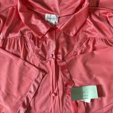 Vintage Vanity Fair Hot Coral/Pink Nylon Robe w Flower Appliques Size XXXL