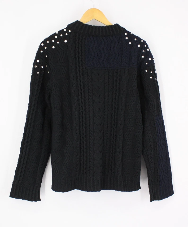 ALEXANDER MCQUEEN CRYSTAL ARAN WOOL KNIT SWEATER MENS BLACK NAVY RRP £2000 MC - Image 3 of 4