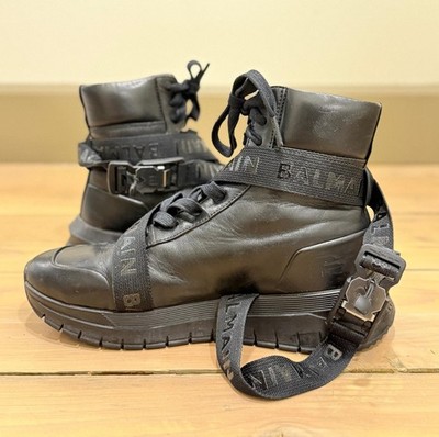 Balmain ''B-Troop'' Black Leather Sneakers, Men's Size EU 42