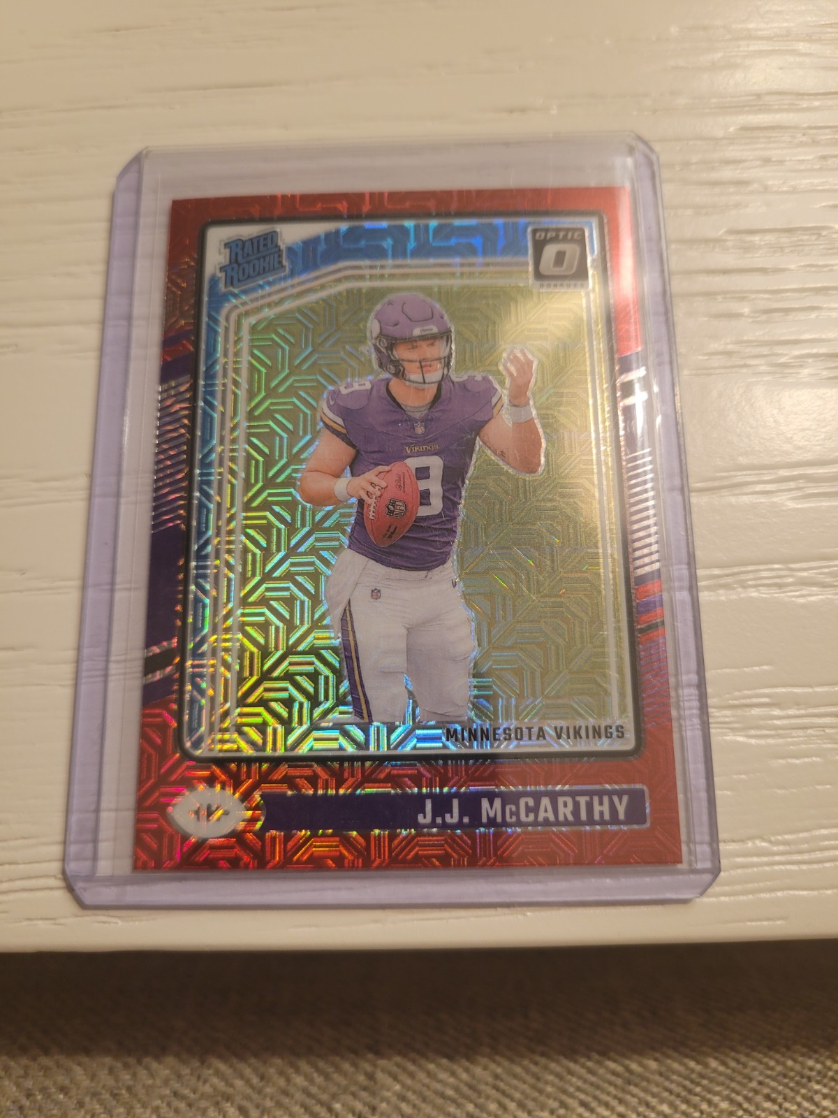 2024 Panini Donruss Optic - Rated Rookie J.J. McCarthy #235 Red Mojo Prizm (RC)