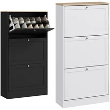HOMCOM Modern Shoe Cabinet with 3 Flip Drawers for 12-18 Pairs of Shoes