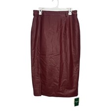 Halara High Waist Tummy Control Midi Casual PU Leather Skirt Large Red Mahogany
