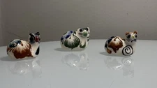 (3) Vintage Tonala Mexico Ceramic Hand Painted Folk Art Pottery Cats Miniatures