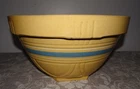 Antique 1930 Yellowware Banded Striped Mixing Bowl Blue & White McCoy - NICE!!