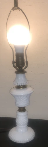 Vintage Hobnail White Milk Glass Lamp 21 1/2” Tall