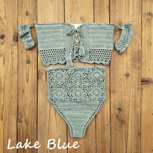 Damen Häkeln Sexy Bikini Set Boho Badeanzug Weste Hohl Sonnenbaden - Bild 10 von 12