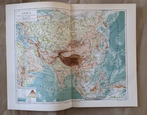 1893 Physical map of Asia antique print