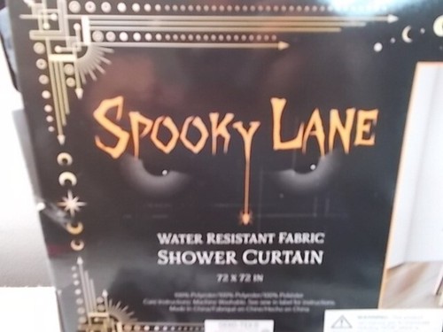 Spooky Lane Halloween Graveyard Cemetery Ghosts Bats Witch Fabric Shower Curtain - Picture 3 of 4