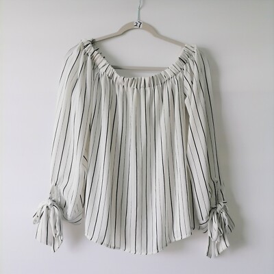 Forever 21 Womens White Black Stripes Tie Long Sleeve Off