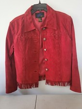 Jou Jou Skins Red Suede Jacket-fringe On Hemline-medium