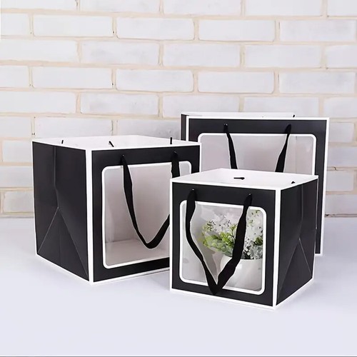 20x Flower Doll Gift Bag Clear Window Packaging Bags Square Box Cake Baking Tote - Picture 3 of 36