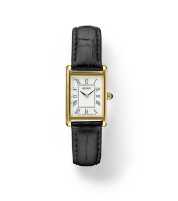 Seiko Essentials White Dial Black Leather Rectangle Watch SWR054P1/SWR108P1