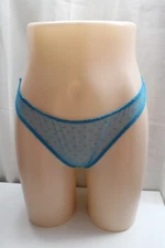 Blue Polka Dot Lace Thong Sheer Low Rise Cheeky Bikini Underwear Panty MEDIUM