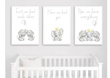 New Elephant Family, Pencil Art, Set Of 3 - Baby Room Wall Art Nursery Decor