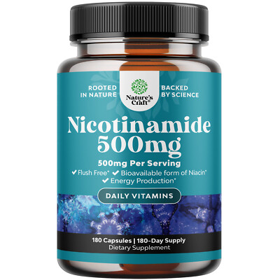 Vitamin B3 Niacinamide 500mg Capsules - Mitochondrial Energy & Potent Skin 180ct
