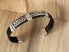 Solid Copper Leather Wrapped Magnetic Bracelet Men Women Energy Therapy Cuff L15